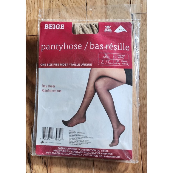 Other - Lycra Pantyhose One Size 100-150 lbs Day‎ Sheer Beige Reinforced Toe By Juncture